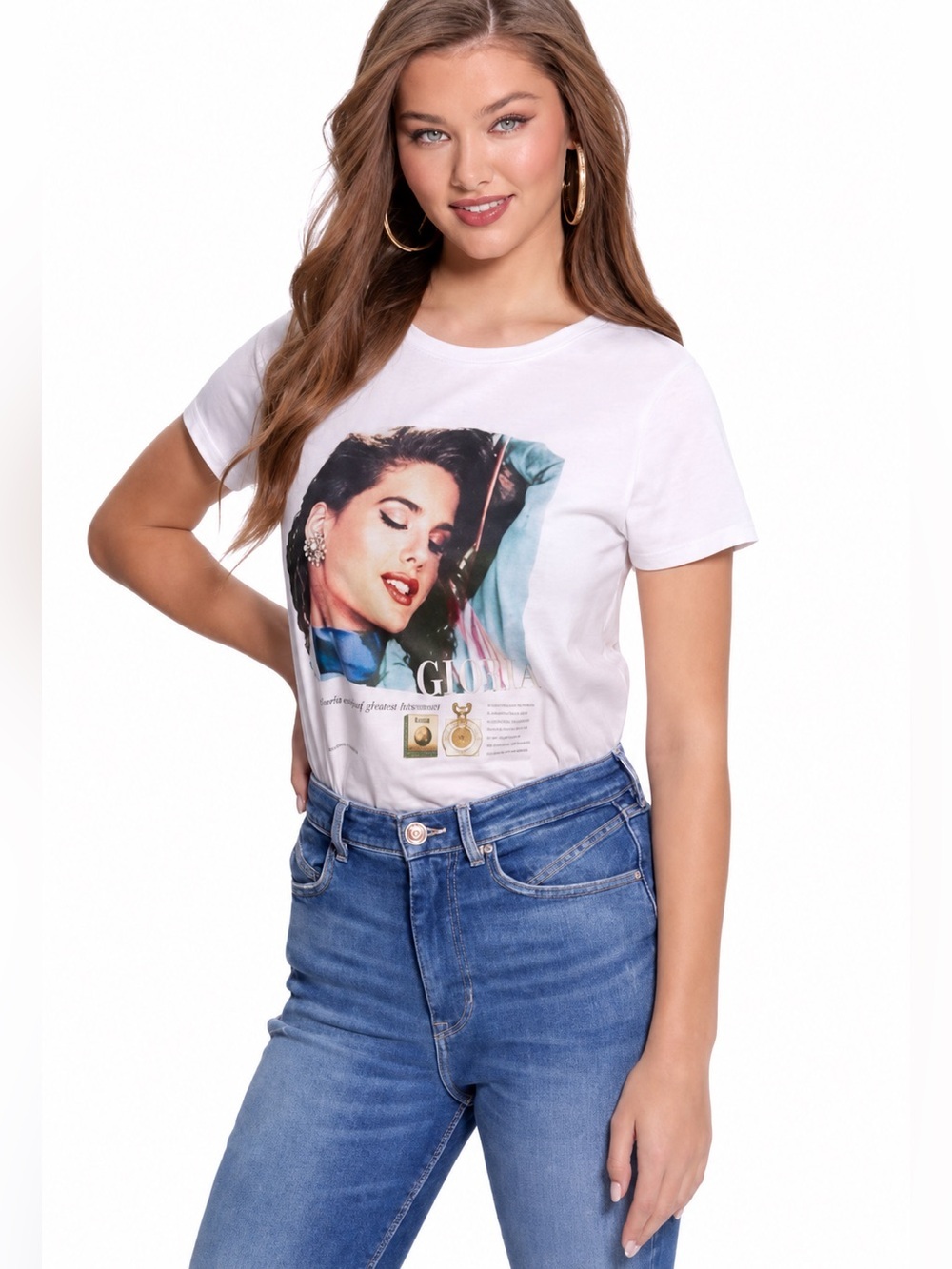 GUESS Women's Vintage Magazine Organic Cotton Short-Sleeve
Tee Size S